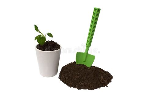 Hands Using Shovel Placing Soil Into Compost Pots Stock Image Image