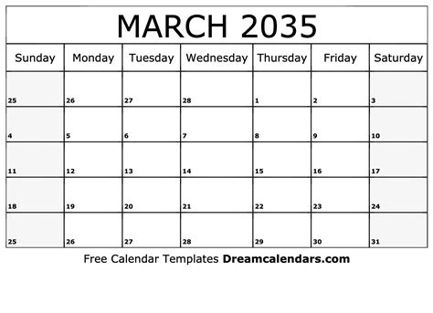 March 2035 Calendar Free Blank Printable With Holidays