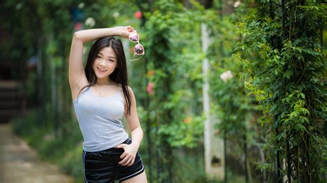 Asian Tiny Smiling Busty Long Haired Brunette Teen Girl Wallpaper 5456 1920x1080 1080p