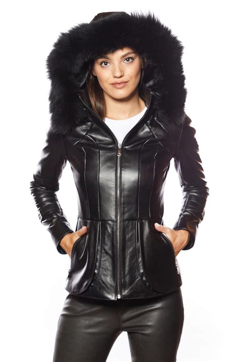 Women S 100 Real Black Leather Hooded Jacket