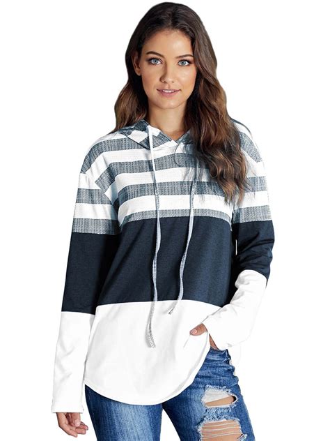 Swarovo Womens White Long Sleeve Hoodie Pullover Tops Casual Loose