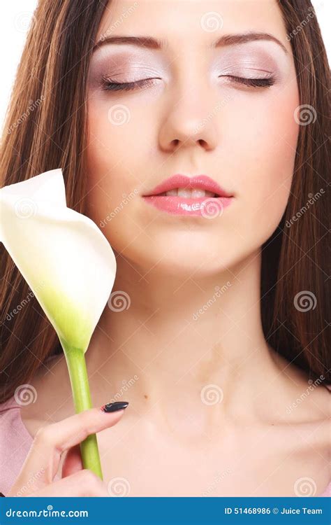 Beautiful Woman With Calla Flower Stock Photo Image Of Beautiful