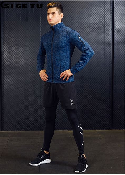 buy 2018sports suit men s stand collar running set compression fitness training