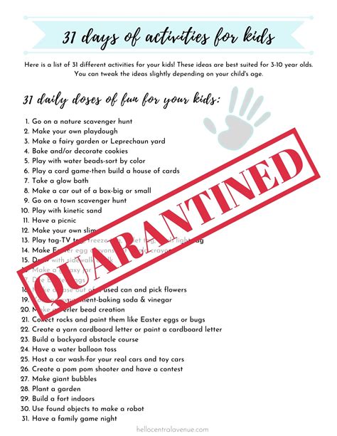 31 Days Of Activities For Kids During Quarantine 3 Hello Central Avenue