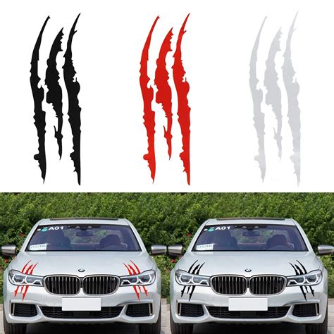 40cm12cm Car Reflective Monster Sticker Blackwhitered Scratch Stripe