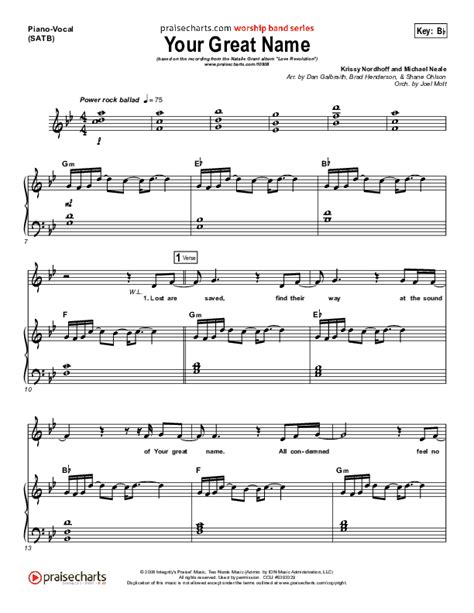 Your Great Name Sheet Music Pdf Natalie Grant Praisecharts