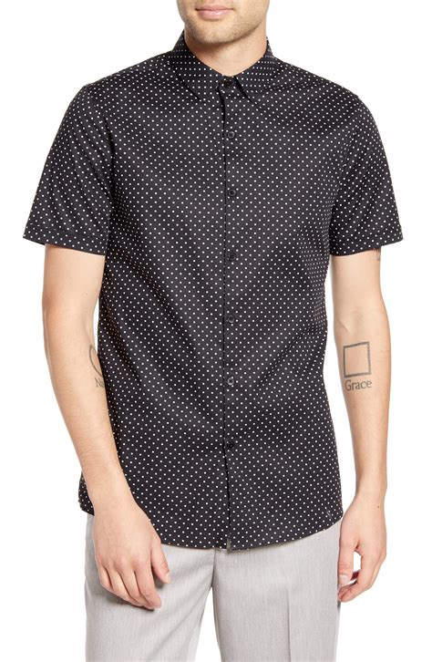 Mens Topman Slim Fit Dot Print Short Sleeve Button Up Sport Shirt