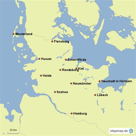 Die landeshauptstadt und größte stadt des landes ist die großstadt kiel. StepMap - Schleswig-Holstein - Landkarte für Deutschland