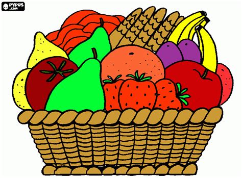 Fruits and vegetables in a basket to draw. Fruit Basket coloring page, printable Fruit Basket