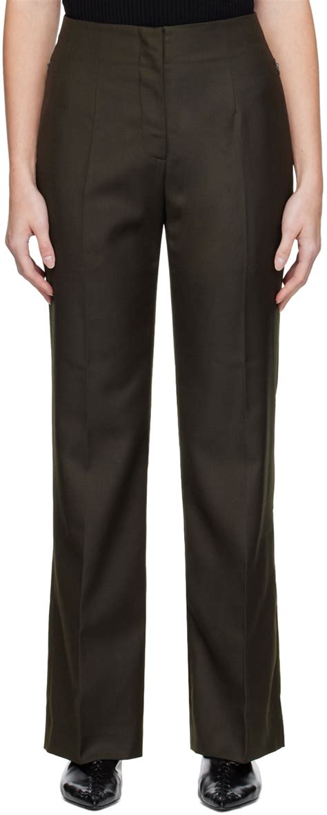 Khaki Slit Cuff Bootcut Trousers By Drae On Sale