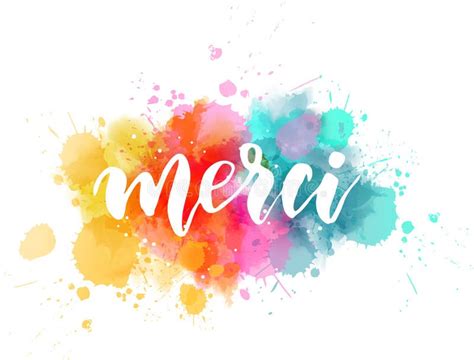 Merci Lettering On Watercolor Paint Splash Stock Vector Illustration