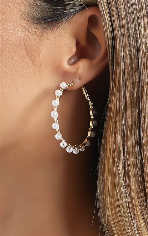 Hoop Earrings With Pearls In Gold Showpo Usa