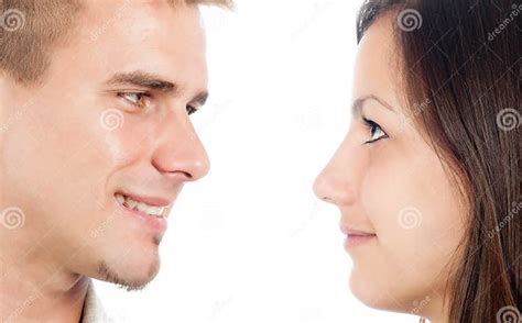 Cute Happy Couple Looking At Each Other Stock Photo Image Of White