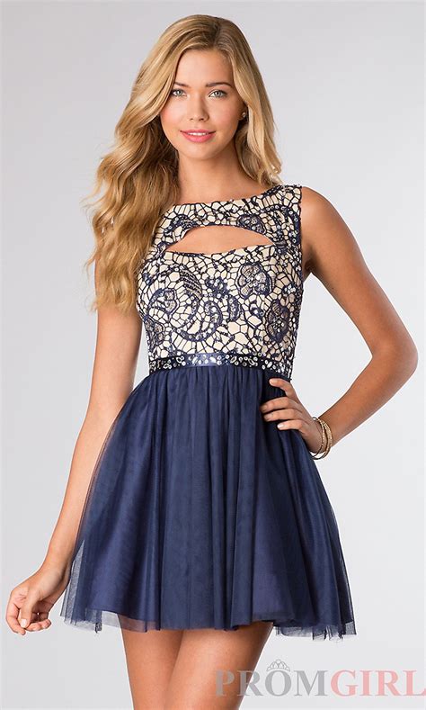 Semi Formal Dress Short Sleeveless Lace Dress Cute Prom Dresses