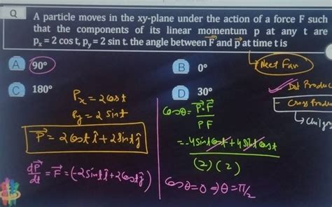 q a particle moves in the xy plane under the action of a force f such tha