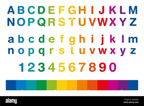 Alfabeto E Numeri Colorati In Una Riga Serie Standard Di Lettere Da A