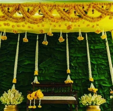 Traditional Haldi Decoration Leaf Decor Wedding Wedding Background