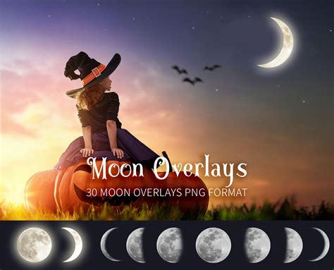 Moon Overlays Magic Full Moon Phase Isolated Over Translucent Etsy