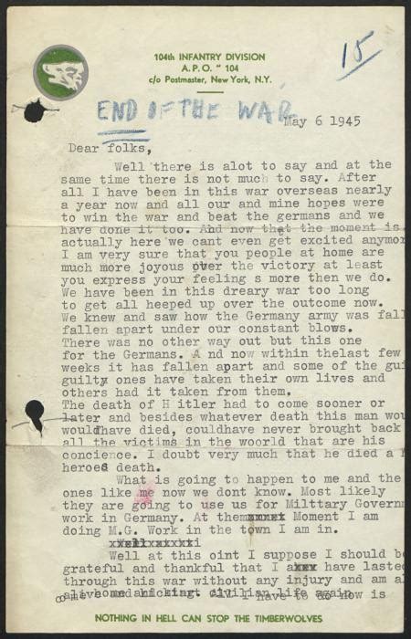 Letter Home From An American Soldier About The End Of World War Ii In