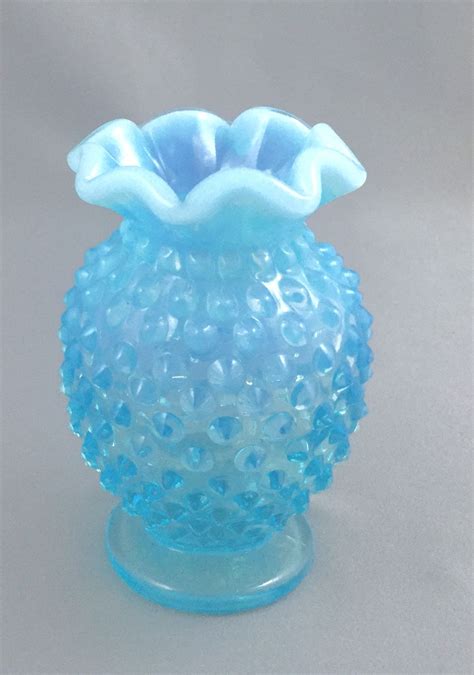 Unique Fenton Glass Blue Hobnail Vase Hadir