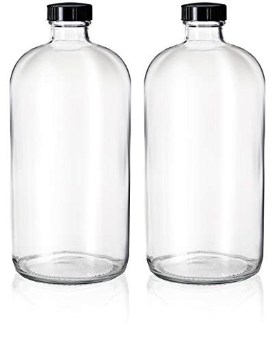 2 Pack 32oz Boston Round Clear Glass Growler With Phenolic Poly Cone Insert Caps Tight