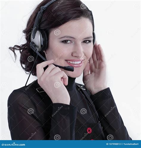 Closeupportrait Of An Employee Call Center Stock Image Image Of
