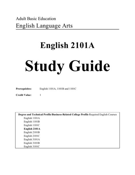 English 2101a Study Guide