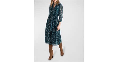 Shoshanna Grant Tiered Floral Print Chiffon Midi Dress In Blue Lyst