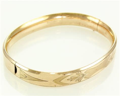 Antique 10k Rose Gold Filled Engraved Hinged Bangle Bracelet 75 Inch F