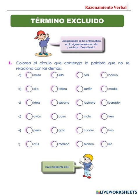 Ficha De T Rmino Excluido En Pdf Online En Razonamiento Verbal