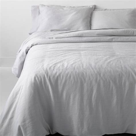 Fullqueen Heavyweight Linen Blend Comforter And Sham Set Light Gray