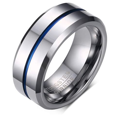 2017 New Fashion Thin Blue Line Pure Tungsten Ring Wedding 8mm Tungsten