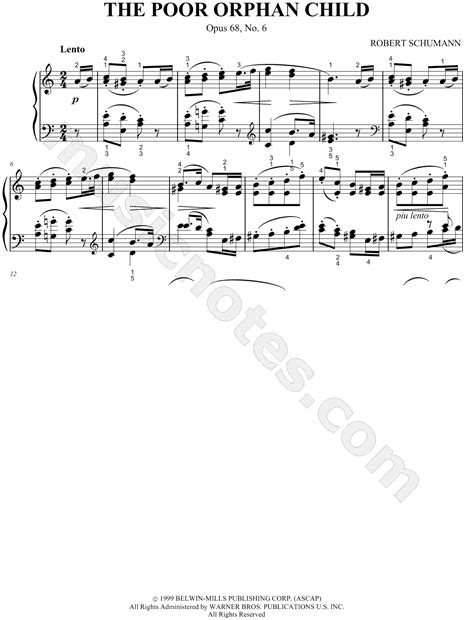 Robert Schumann The Poor Orphan Child Sheet Music Piano Solo In C