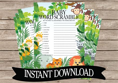 Safari Word Scramble Baby Shower Game Instant Download
