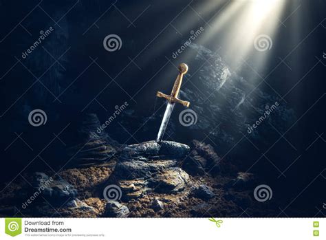 Sword In The Stone Excalibur Stock Photo Image Of Medieval Silver
