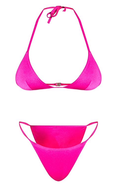 Hot Pink Triangle Bikini Set Swimwear Prettylittlething Ksa
