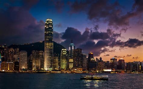 Wallpaper Landscape Lights Sunset Sea City Cityscape Hong Kong