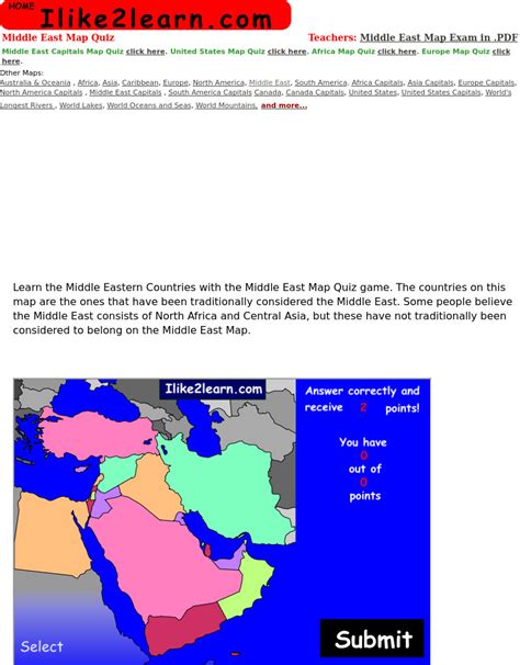 Middle East Map Quiz Interactive For 7th 12th Grade Lesson Planet