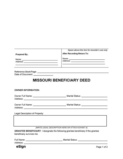 Free Beneficiary Deed Missouri Template