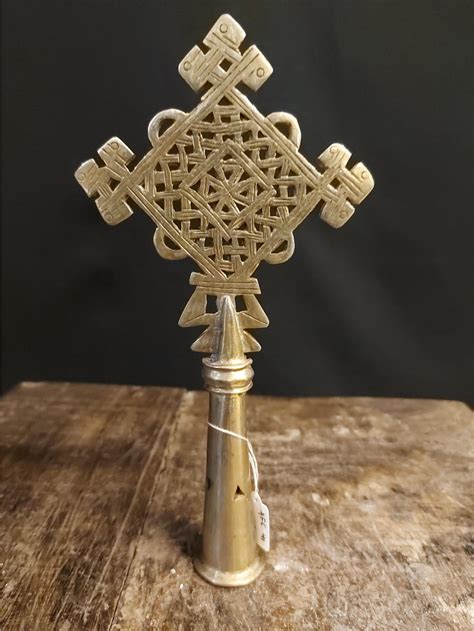 Yellow Copper Processional Cross From Ethiopia Koptisch