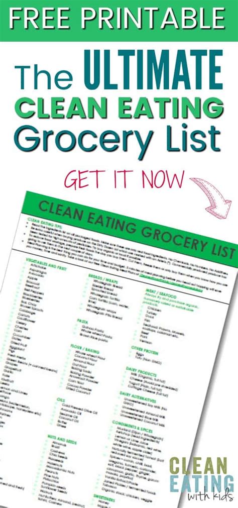 Free Printable Clean Eating Grocery List Clean Eating With Kids