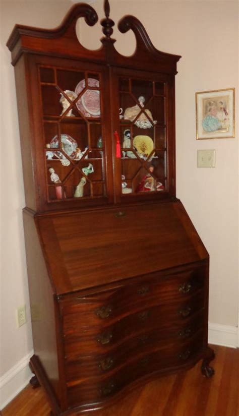 A rather complicated build for a hutch designed to house a printer and office supplies. Antique Slant Front Secretary Desk Bookcase Mahogany Ball and