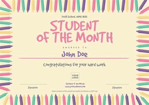 Free Student Of The Month Award Templates