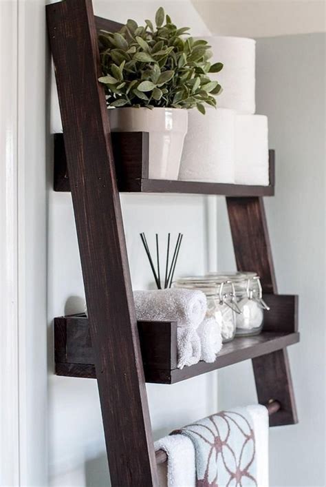 Small Bathroom Ladder Shelf Wall Mounted With Towel Bar Diy Shelves