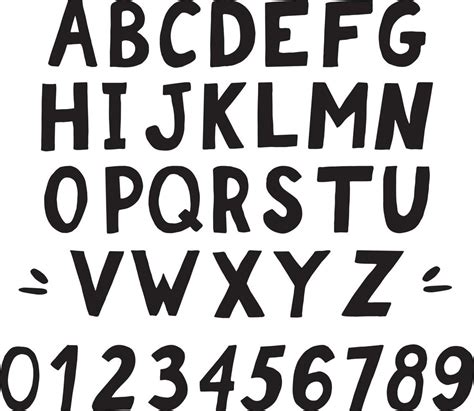 alfabeto e números desenho desenhado à mão conjunto doodle letras