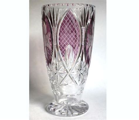 Large German Lead Crystal Vase Vintage Castle Cranberry Violet Amethyst Purple Pink Panel