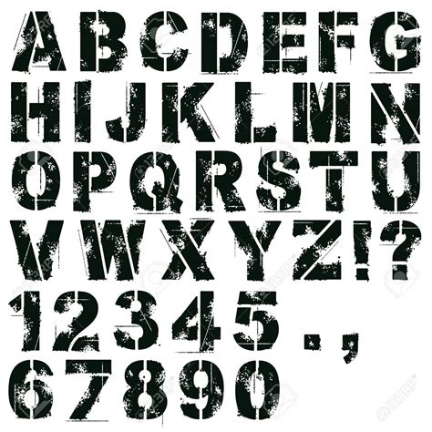 An Alphabet Set of Grunge Stencil Letters and Numbers Illustration , # ...