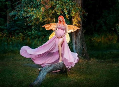 Fantasy Art Portrait Red Haired Woman Fairy Sits On Log Creative