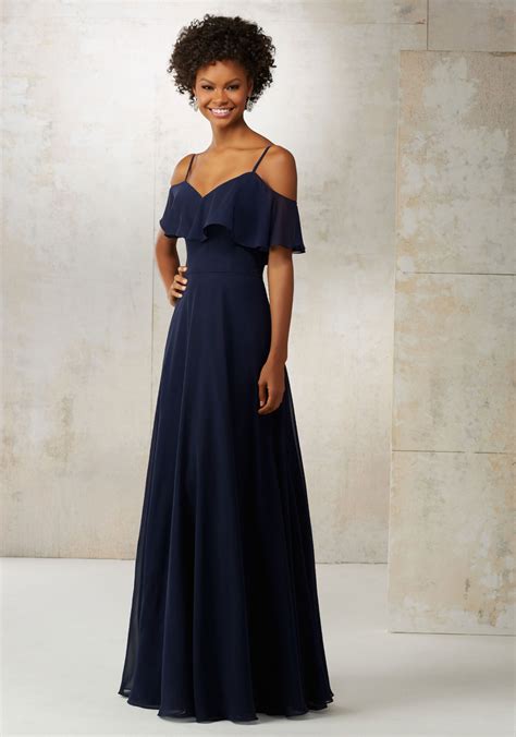 Channel seasonal chic with bardot dresses that blend sophistication and style. Chiffon Off-the-Shoulder Bridesmaids Dress | Morilee