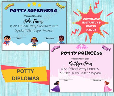 Potty Training Diploma Toddler Potty Certificate For Boys And Girls